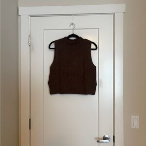 Dark Olive/Brown Sleeveless Knit Sweater Vest